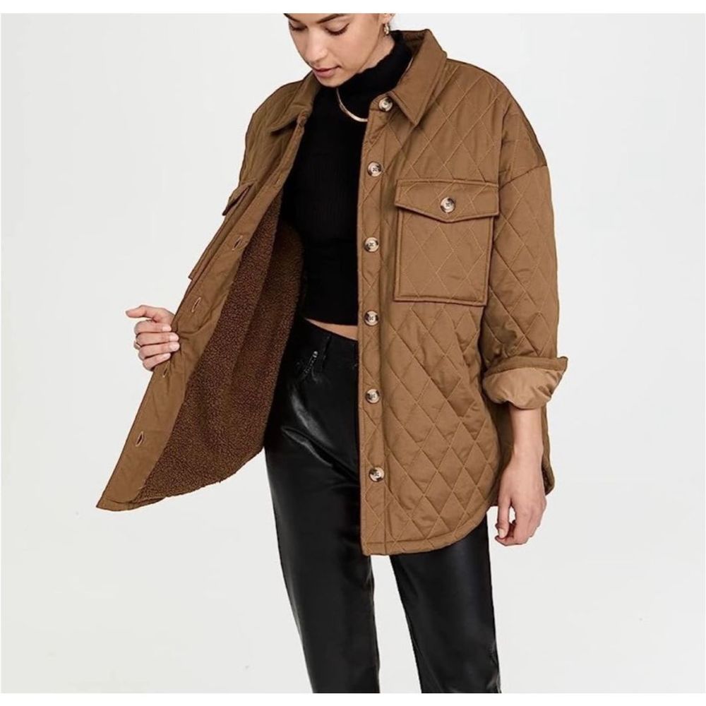 Good American quilted faux Sherpa lined shacket tan NWT size 3/4